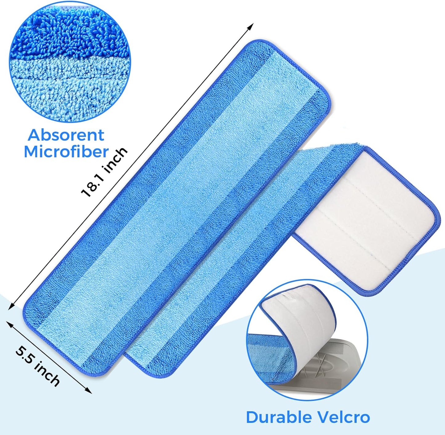 Wlich 4-Pack Microfiber Mop Pads - 18-Inch Washable & Reusable Cleaning Pads for Hardwood & Tile Floors