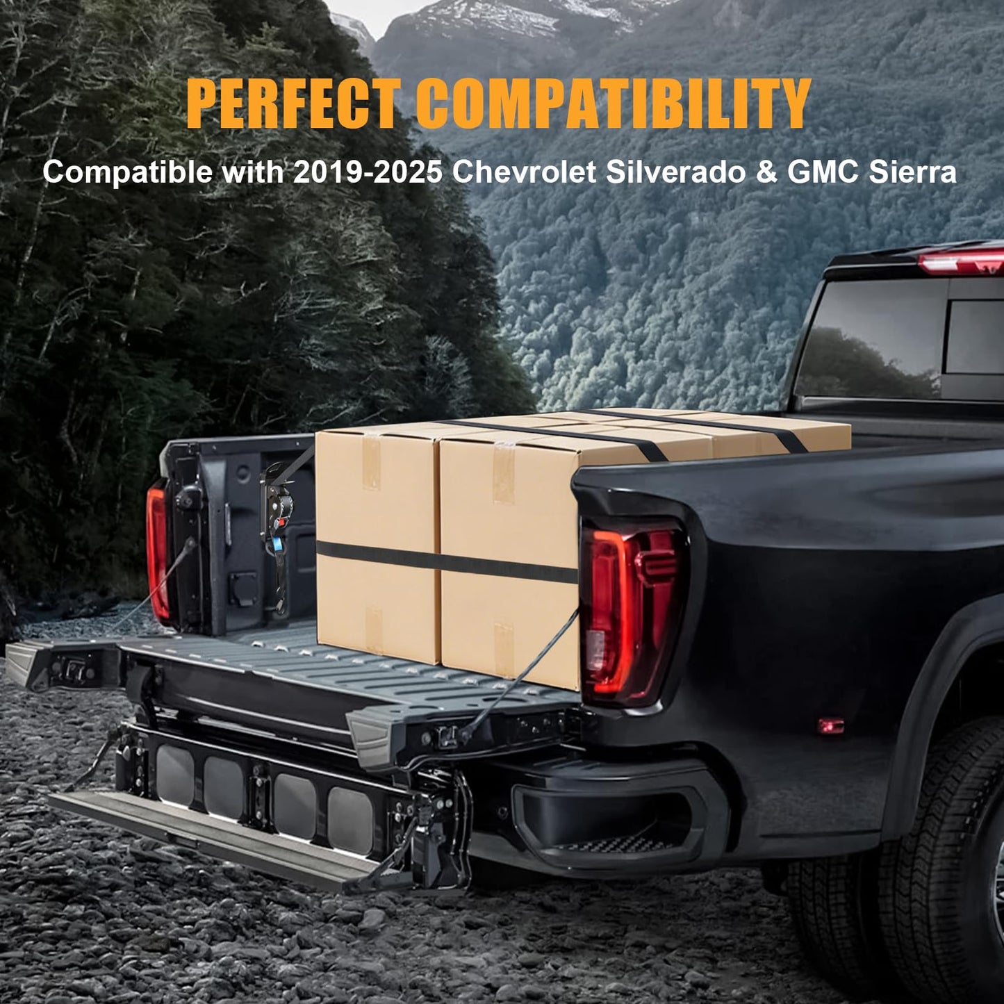 Retractable Ratchet Straps Compatible with 2019-2025 Chevrolet Silverado & GMC Sierra Retracting Straps Auto Retract Securing Strap Tie Down System, 4PCS
