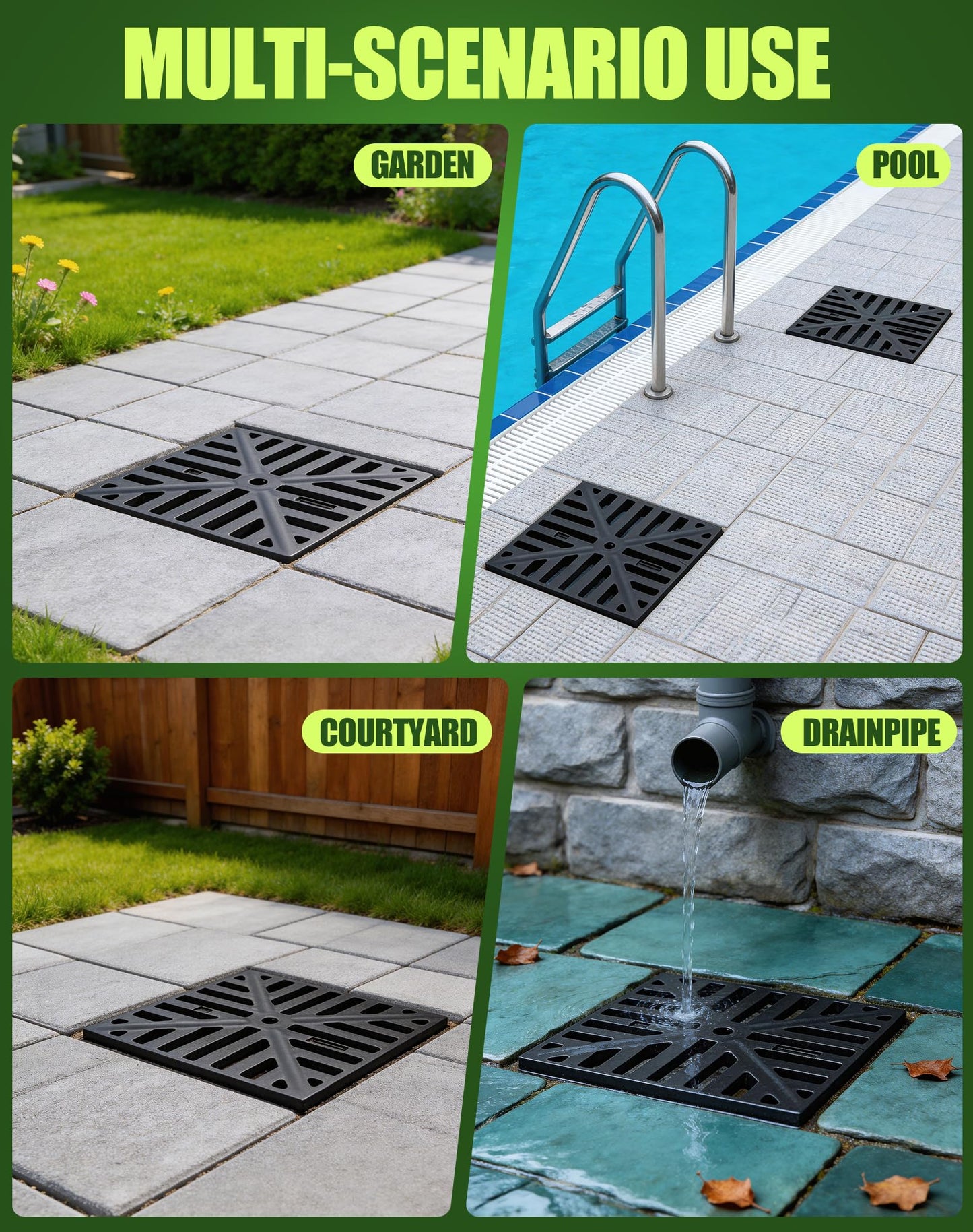 Dooeant Upgrade 12-Inch Catch Basin Drainage Kit with Debris Basket Strainer, 4 Size (2", 3", 4-3/8", 6-3/8") Pipes for Garden, Yard, Lawns, Outdoor (2 Pack)