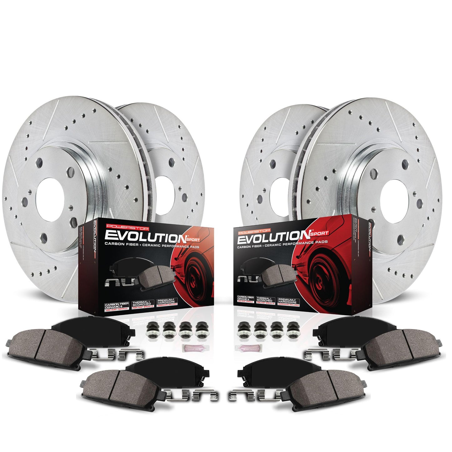 PowerStop Front and Rear Brake Kit for Jeep Wrangler 2007-17 | Jeep Wrangler JK 2018 - Drilled and Slotted Disc Rotors with Carbon-Fiber Ceramic Brake Pads Replacement, K2798