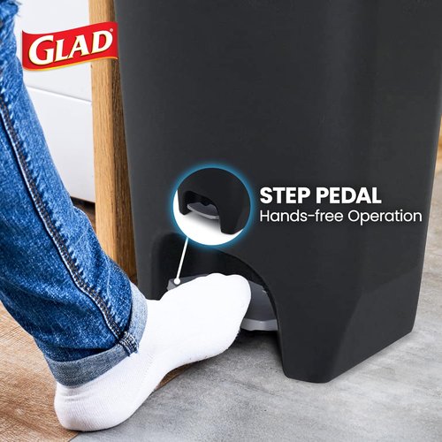 Glad 13 Gallon Trash Can - Hands-Free Plastic Kitchen Waste Bin with Odor Protection | Black