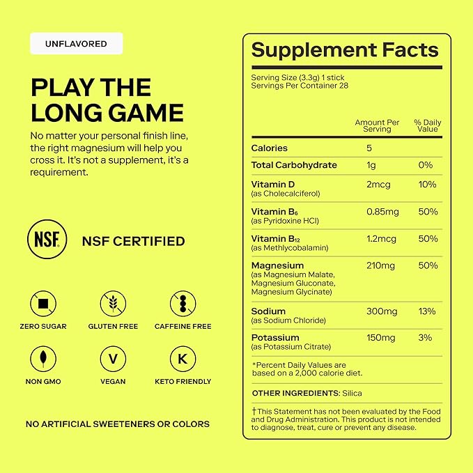 MAGNA Electrolyte Powder Drink Mix for Hydration, Energy & Focus Support with Magnesium L Threonate, Sodium, Potassium, Vitamin D, B6 & B12, Sugar Free, Unflavored, 7 Servings