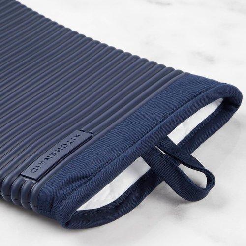 KitchenAid Ribbed Soft Silicone Oven Mitts - 2-Pack Set, 7.5"x13", Stylish Ink Blue