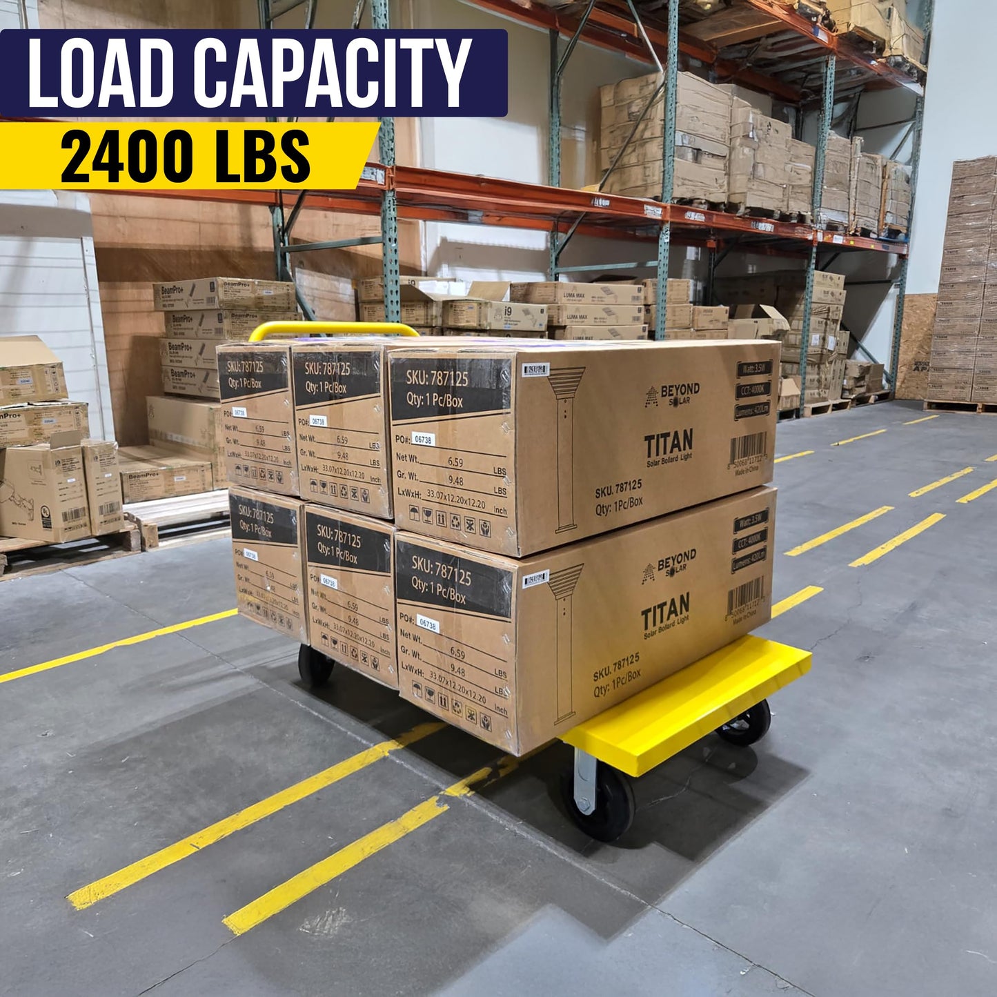 5Seconds Platform Cart Industrial Dolly 2400 LB Heavy Duty 48” X 24” Platform Hand Push Truck Commercial Cart Flatbed, Moving Cart 6” Swivel Wheels Flatbed cart