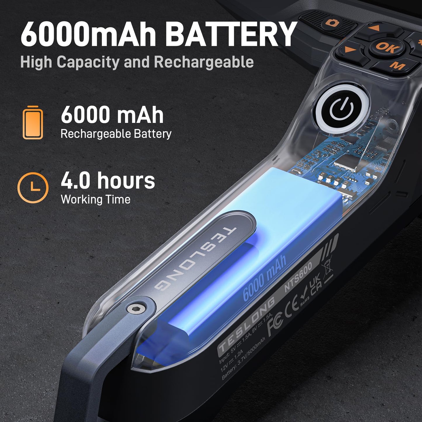 Teslong Ultra-Thin 3.9mm Industrial Endoscope with Lights, 6" IPS Screen Hnadle Borescope Automotive Mechanic Inspection Camera with 6000mAh Battery, 5FT Flexible Waterproof Gooseneck Probe