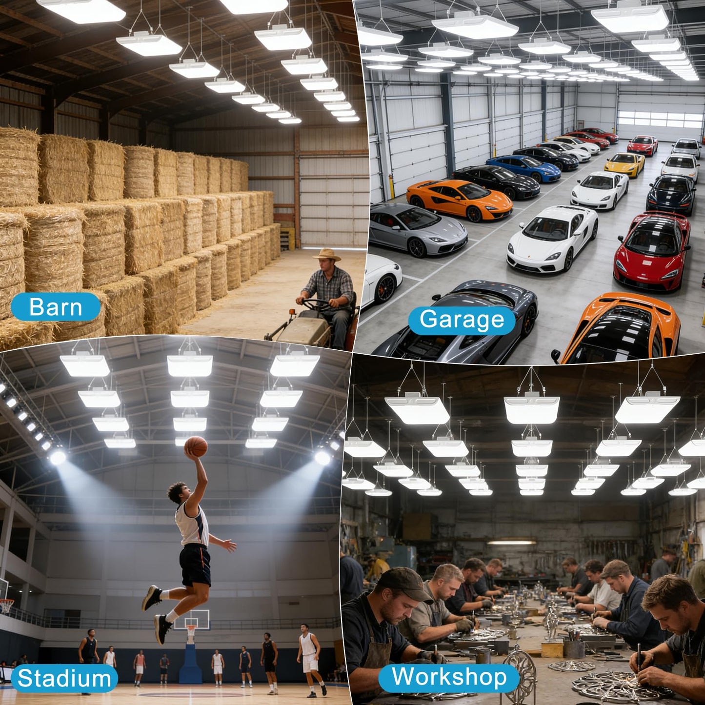 Lightdot 4FT LED High Bay Shop Lights with Flush/Suspended Mount, 265W [Eqv.1000W] 5000K 100-277V Commercial Lighting for Garage Workshop - 25-40FT Ceiling, Covers 3000 Sq.ft, UL Complied, 2Pack