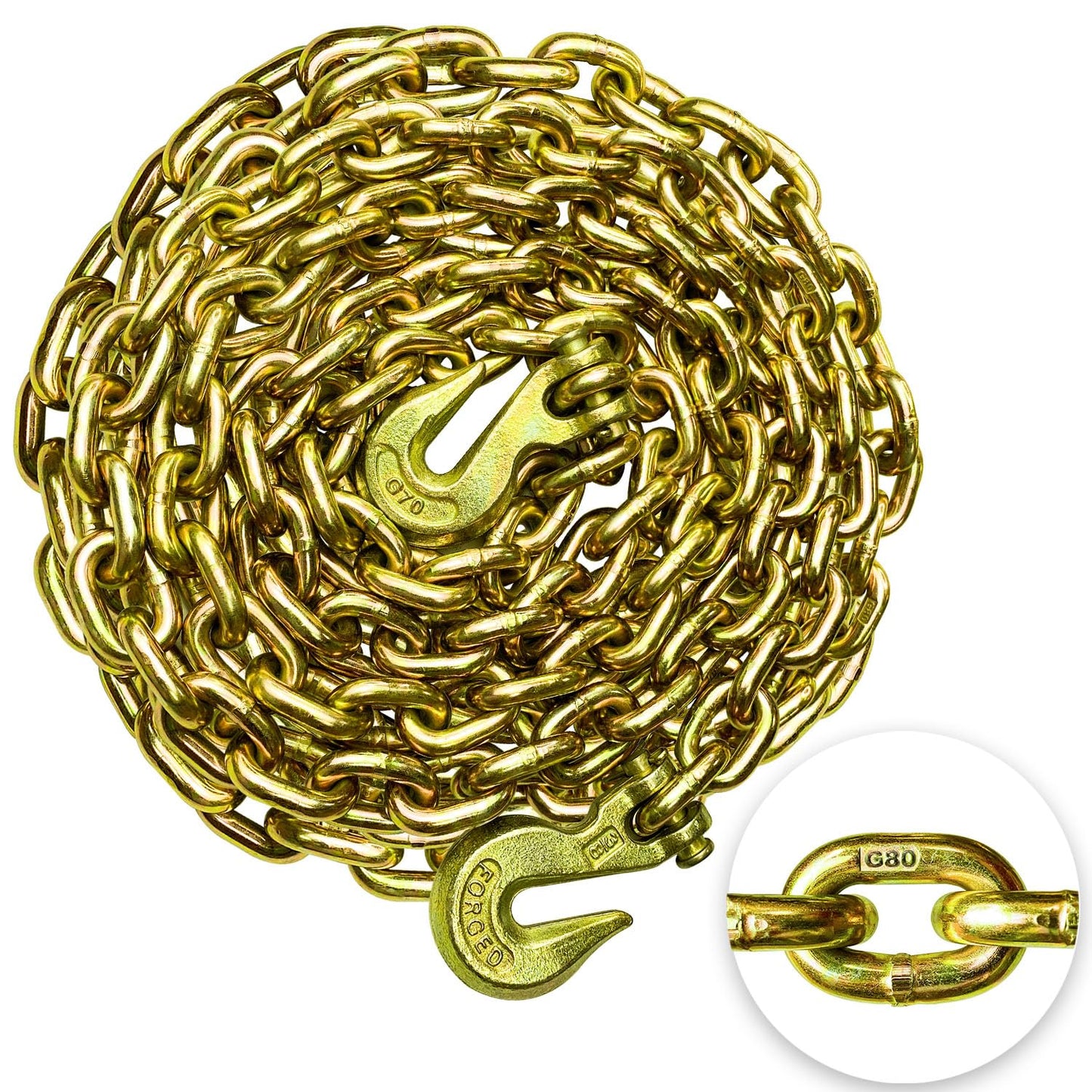 YATOINTO G80 Transport Binder Chain 3/8 Inch x 25 Foot Safety/Binder Chain with Clevis Grab Hooks 7,100 lbs Safe Working Load Logging Chain for Transporting Towing Tie Down Binding Equipment