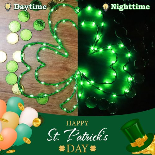 Kenburg 2 Pcs St. Patrick's Day Window Lights, 13" 8 Modes LED Double Shamrock Window Lights, Timed Battery Powered with Remote, Lighted Irish Green Clover Iron Silhouette for Window Home Decoration