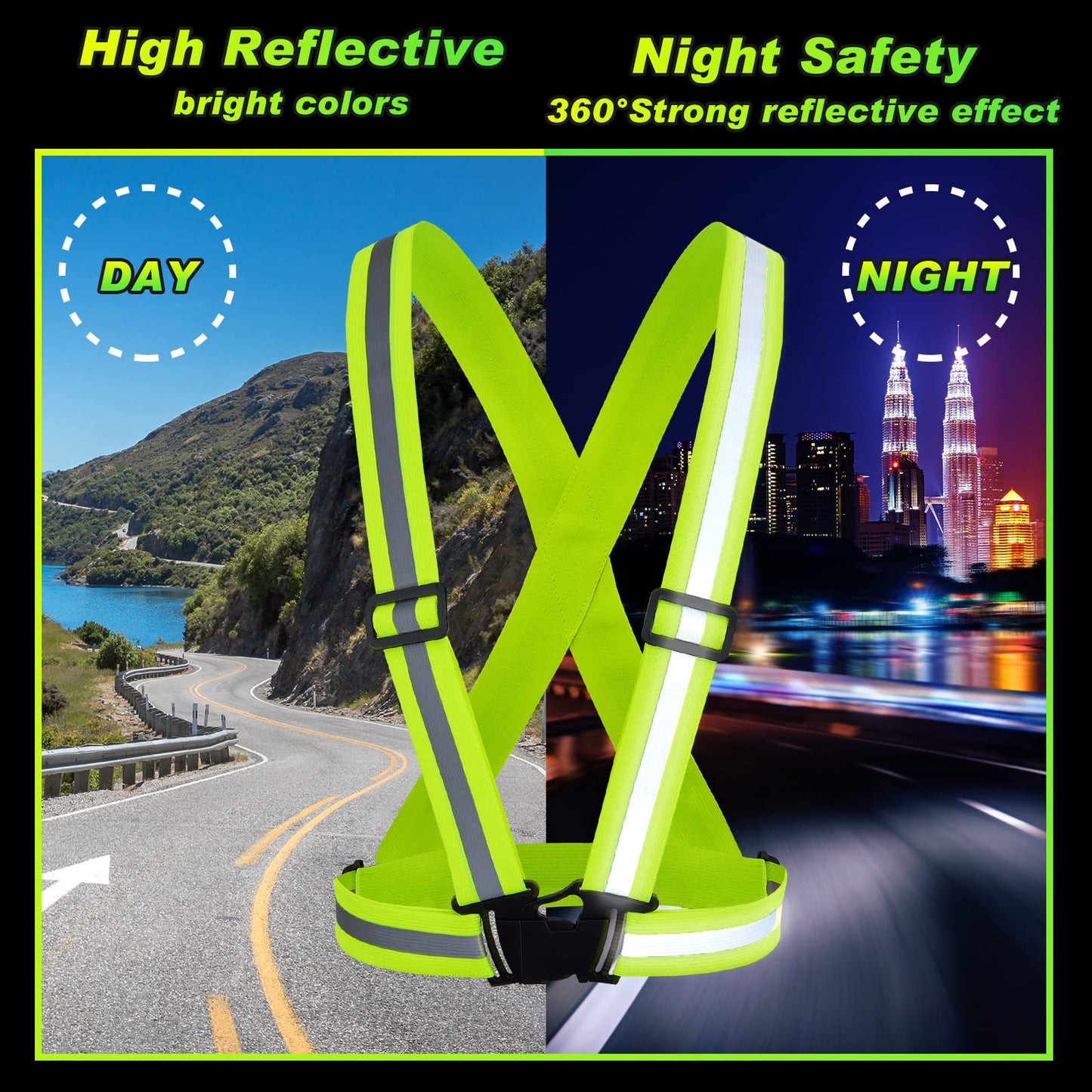 Hercicy 20 Pcs Reflective Vest High Visibility Safety Vests, Adjustable Running Gear Straps Lightweight Reflector for Construction (Yellow)