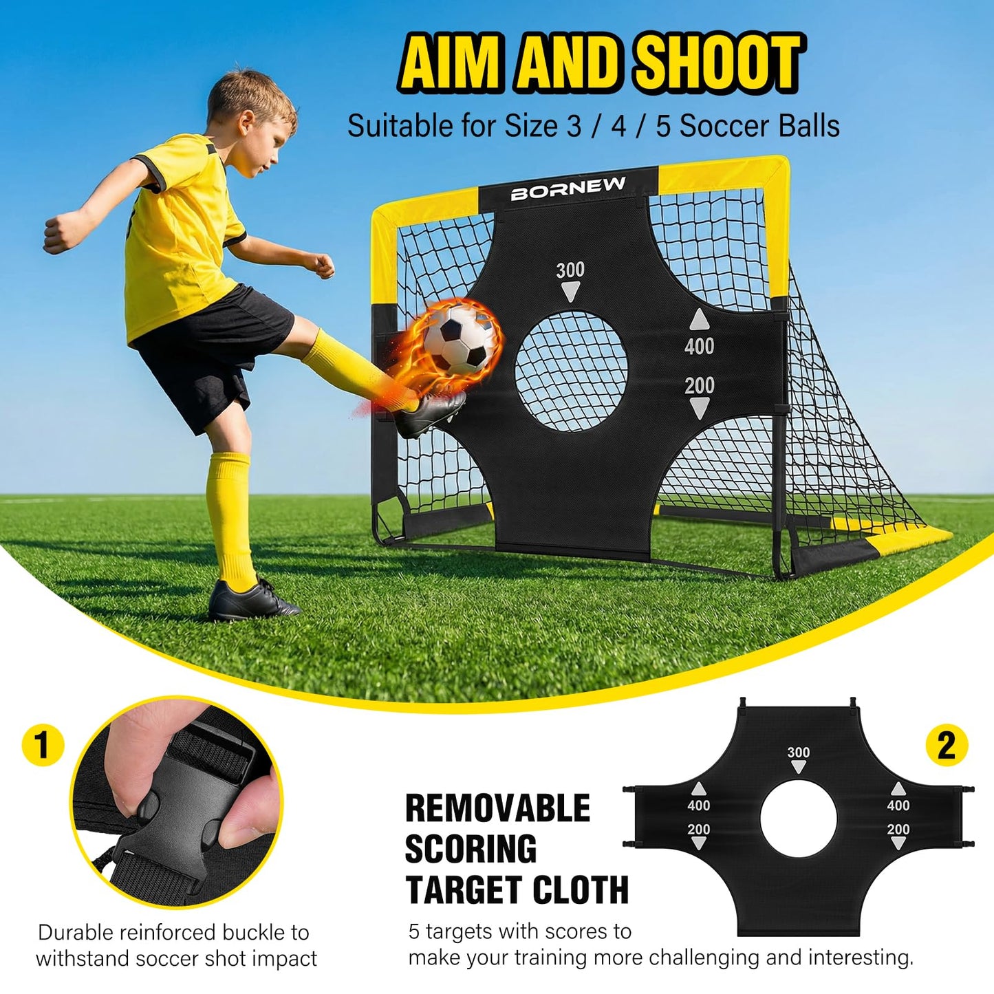 Kid Soccer Goal and Soccer Ball Targets Set - Backyard & Indoor Soccer Goal for Kids, 4X3 ft Portable Pop Up Soccer Net with Soccer Targets, Cones, Soccer Training Equipment for Ages 3-16 Year Gift