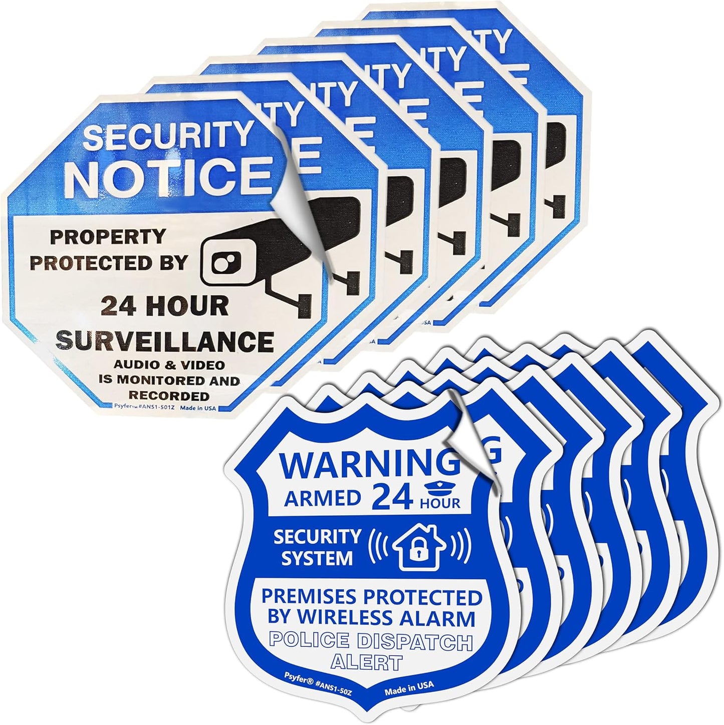 12 Pack Psyfer (Fade-Free) - Security & Alarm UV Stickers [Made in USA]