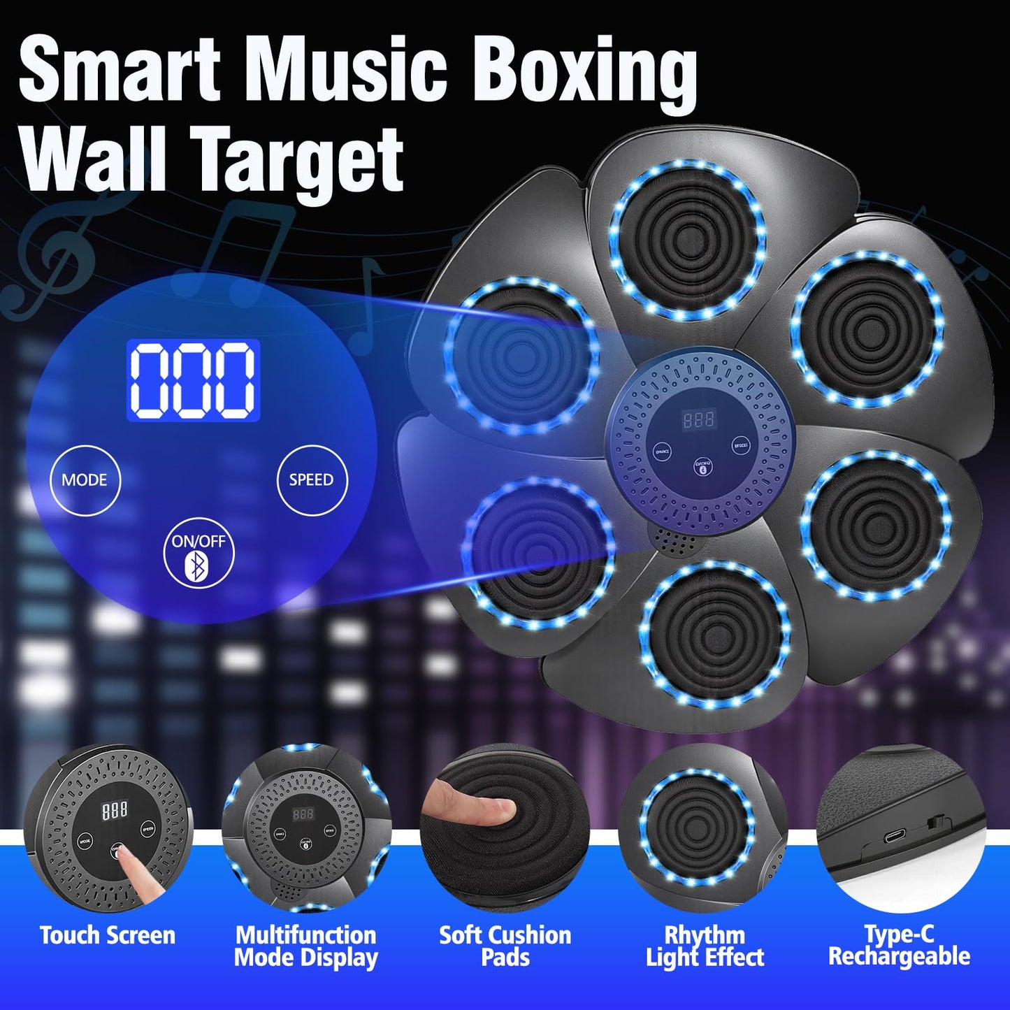 2026 Music Boxing Machine,Bluetooth Smart Traineing Machine with Boxing Gloves,Suitable for Adults and Kids Interactive Boxing Target Wall Mounted,Boxing Equipment for Homes, Offices, and Gyms