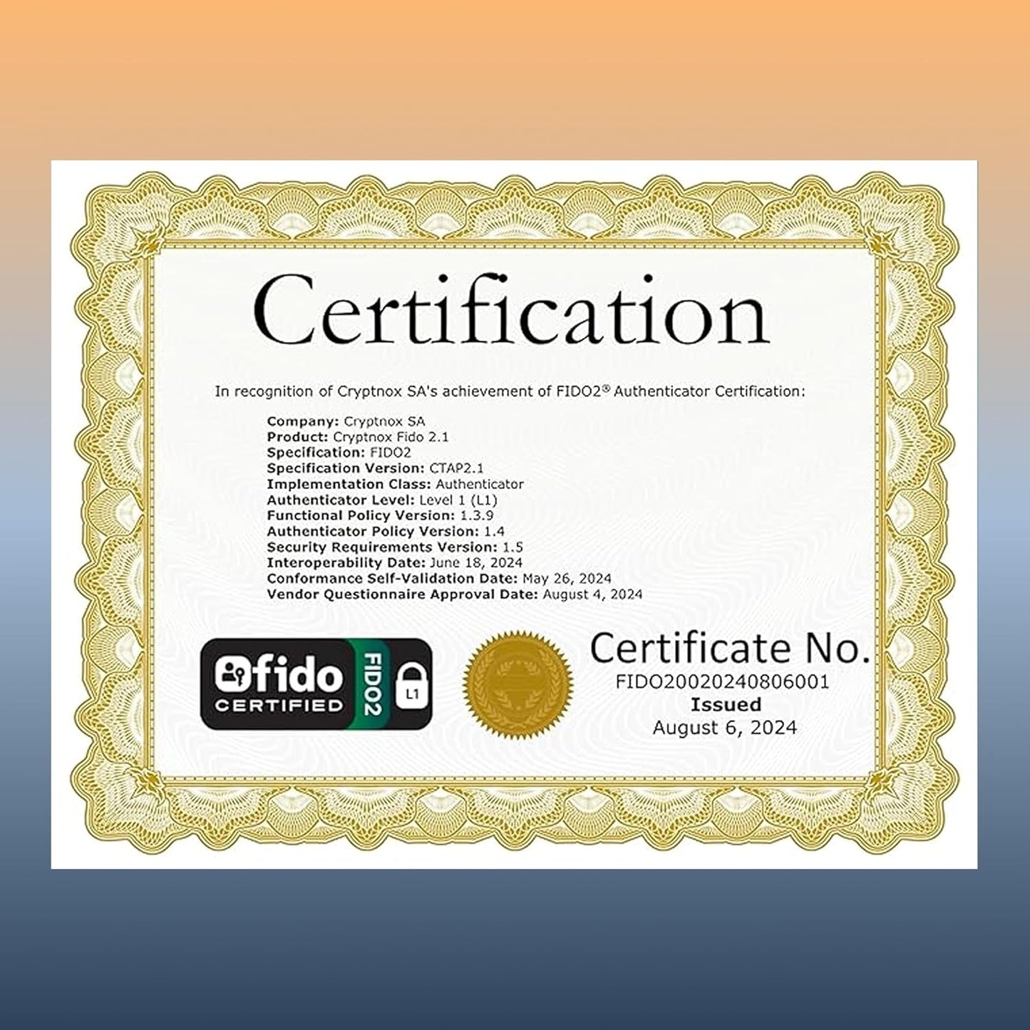 Cryptnox FIDO2 (2FA) 2.1 1 2FA Security Key Card, Two Factor Authentication NFC Security Key FIDO Level Certified