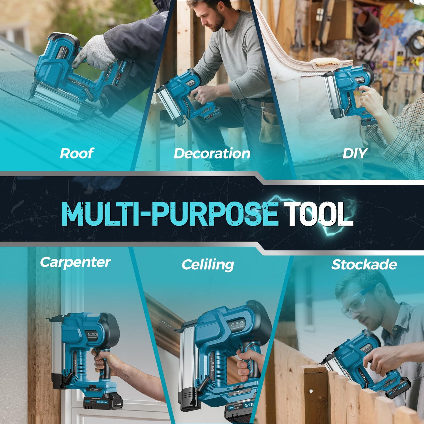 GEVEELIFE Cordless 2" Brad Nailer, 2-in-1 20V Nail Gun Cordless with 2×2.0Ah Batteries, 18GA Nail Gun & Staple Gun,1000pcs Nails, Adjustable Depth, 2 Modes for Wood Carpentry