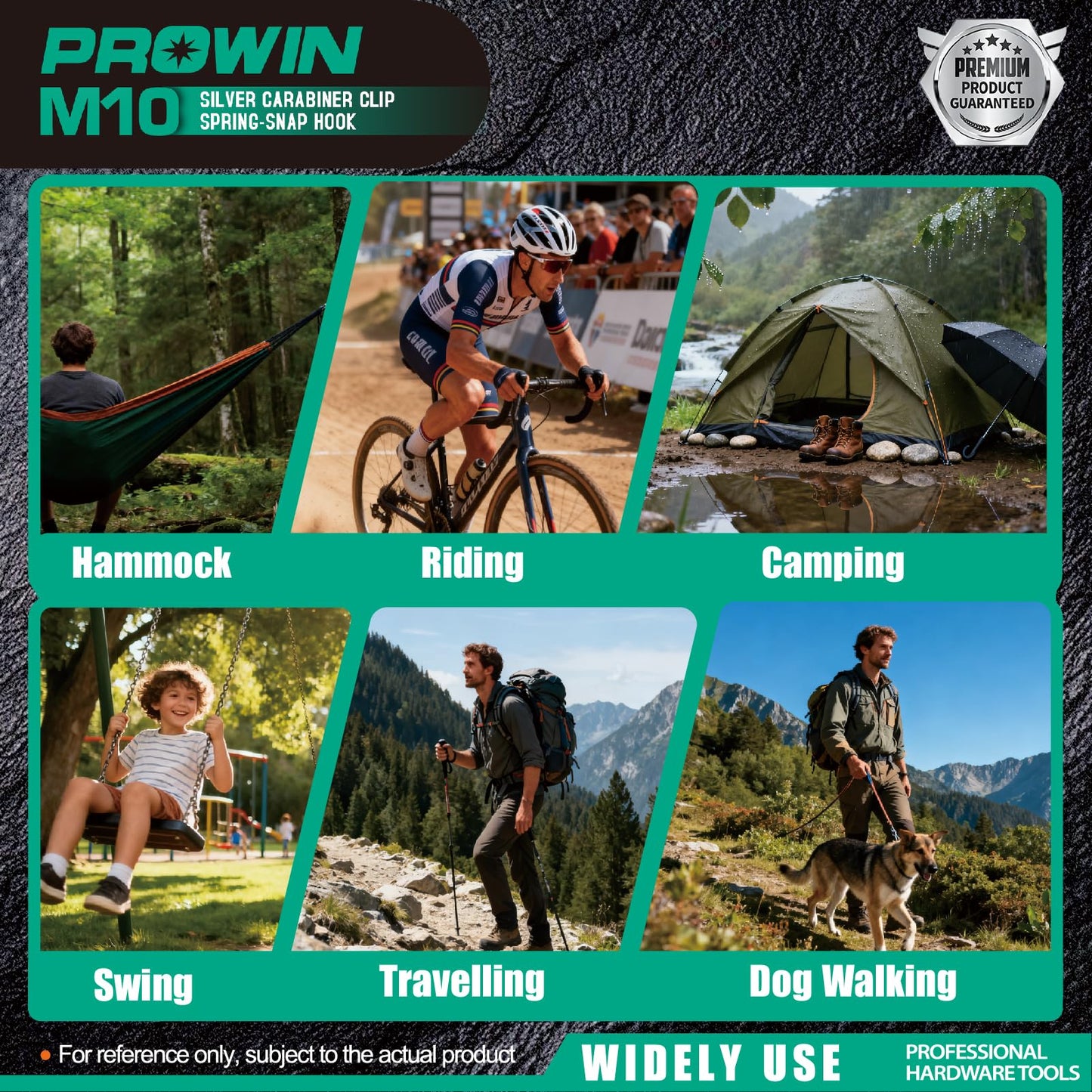 Prowin 10pcs M10 Heavy Duty Carabiner Clips, 1191 lbs Capacity Spring Snap Hook, 4 Inch Galvanized Steel Quick Link for Hiking, Camping, Hammock, Swing, Outdoor Gear