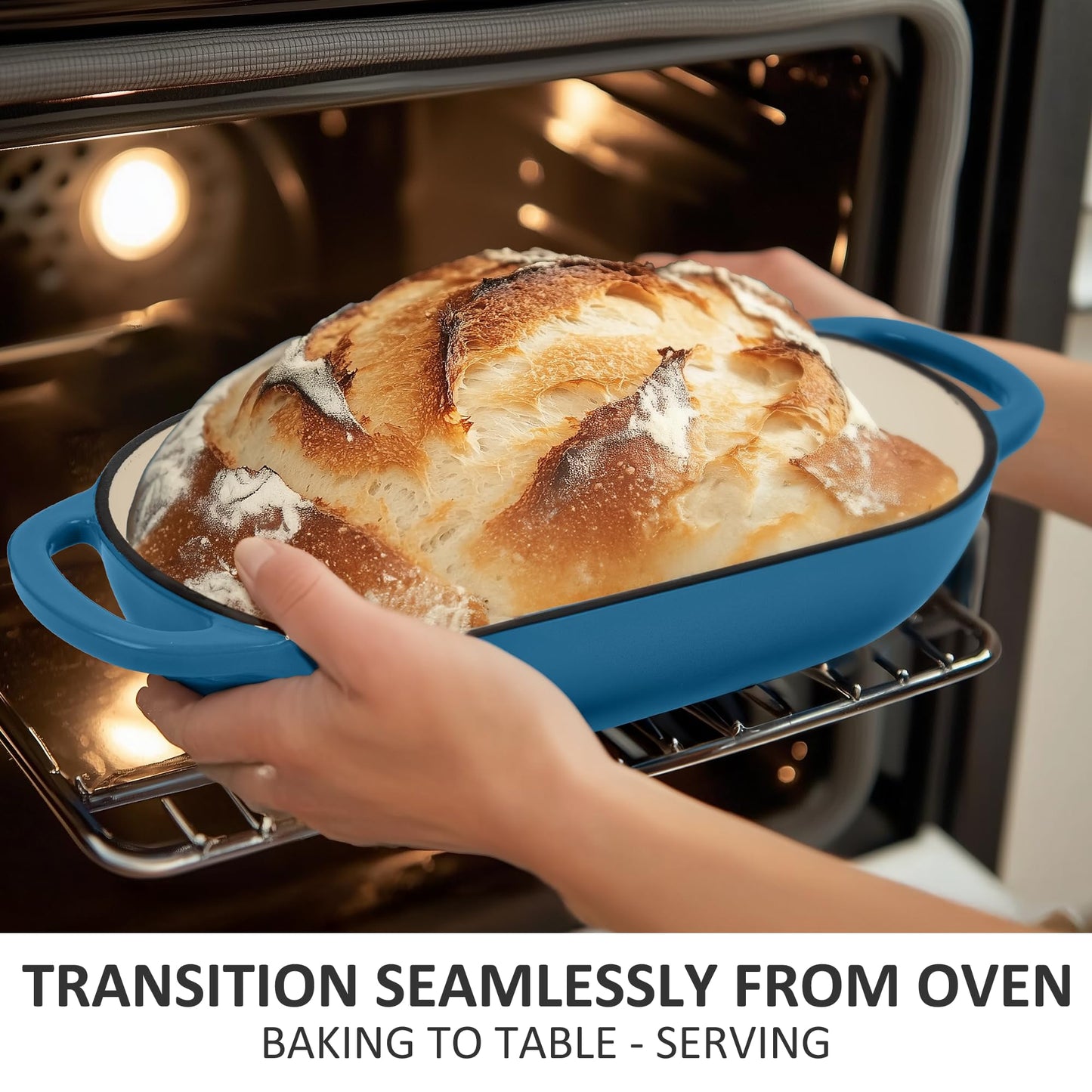 Fijxzct Premium Enameled Cast Iron Dutch Oven for Bread Baking | Non-Stick 5QT Oval Bread Oven with Lid | Perfect for Sourdough, Loaf, and Artisan Baking (Oval Blue, 5 QT)