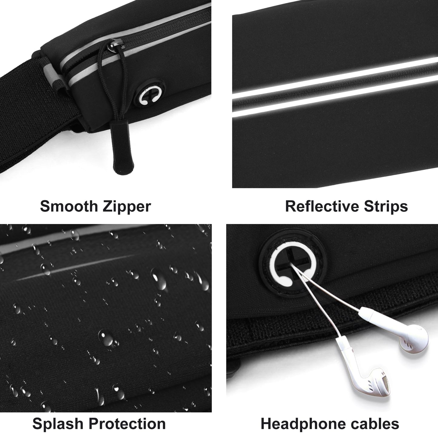 Jealkip Running Belt Fanny Pack for Men and Women Slim Running Bag Phone Holder Runner Money Belt Running Essentials Workout Fitness Black