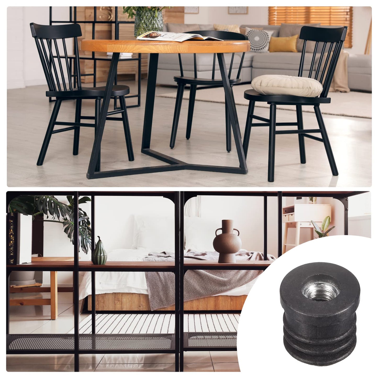 uxcell 12Pcs Black Plastic Round Inserts for 15mm/0.59" ID Round Tube, M6 Thread, Furniture Leg Plugs