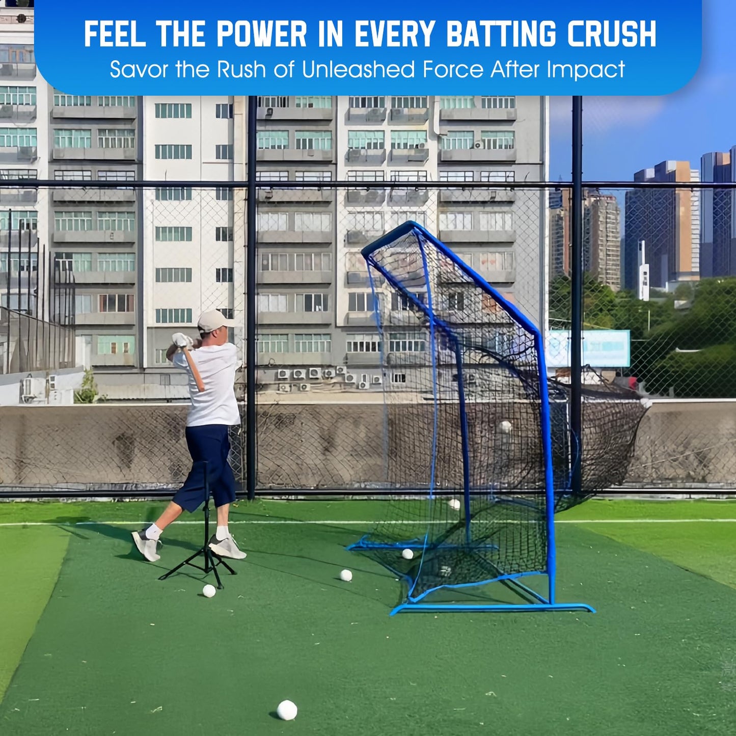 Baseball Softball Net with Blocking System, 7x7FT Practice Cage for Batting/Pitching/Fielding, Metal Frame with Elevated Base and Storage Bag for Backyard Outdoor Indoor
