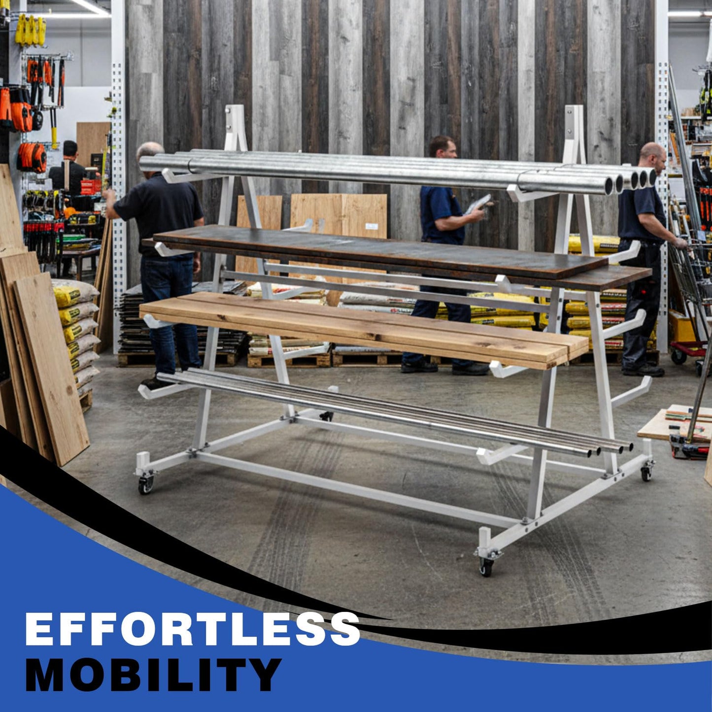 Zonon 56" D x 52" H x 44" W Pipe Rack Cart 5 Tier Horizontal Lumber Storage Rack Heavy Duty 1800lbs Iron Lumber Cantilever Mobile Material Handling Conduit Racking for Garage Workshop Shed Basement