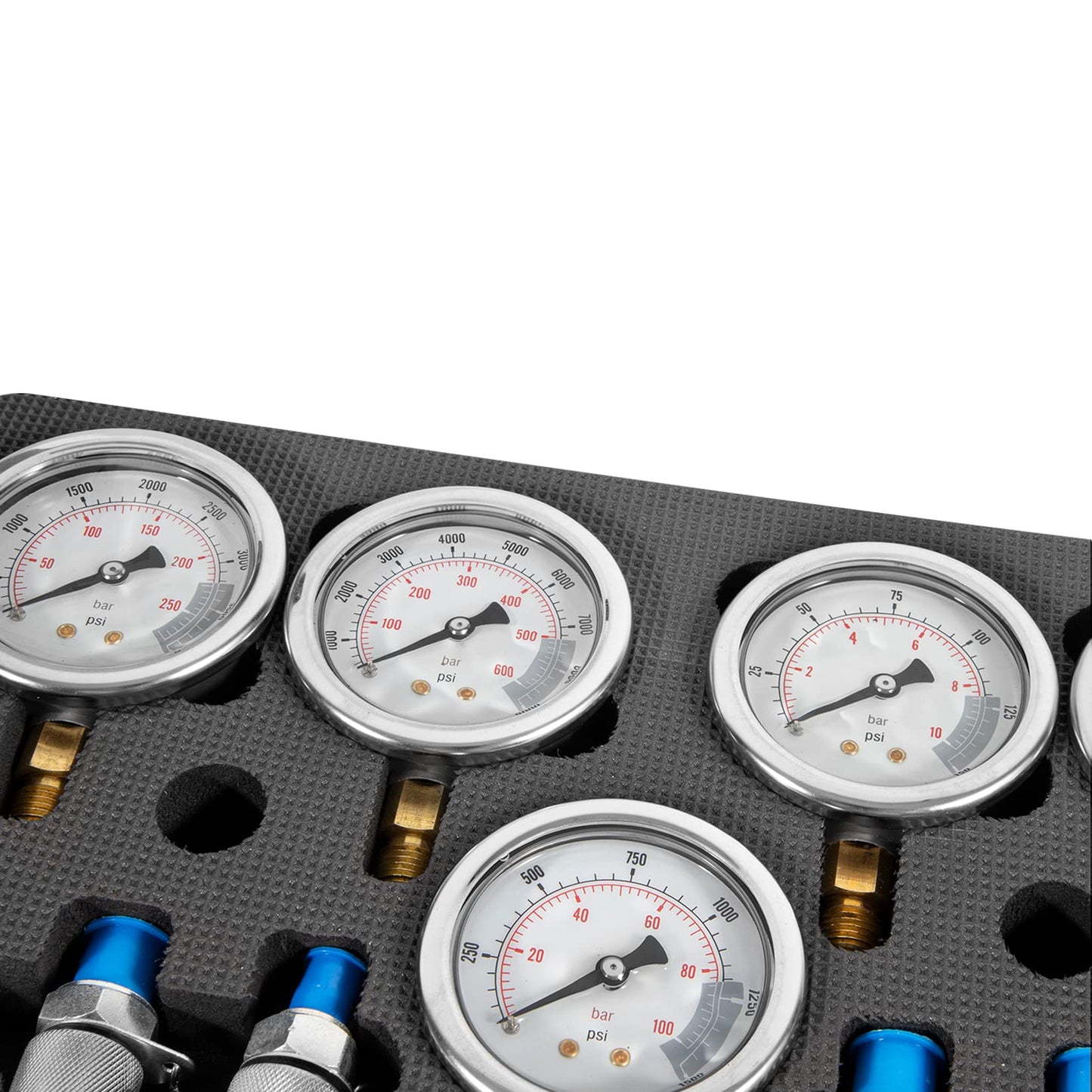 yourour Hydraulic Pressure Test Kit, 150/1500/3500/6000/9000 PSI, 5 Gauges, 13 Test Couplings, 14 Tee Connectors, 5 Test Hoses, with Sturdy Carrying Case for Construction Machinery Excavator
