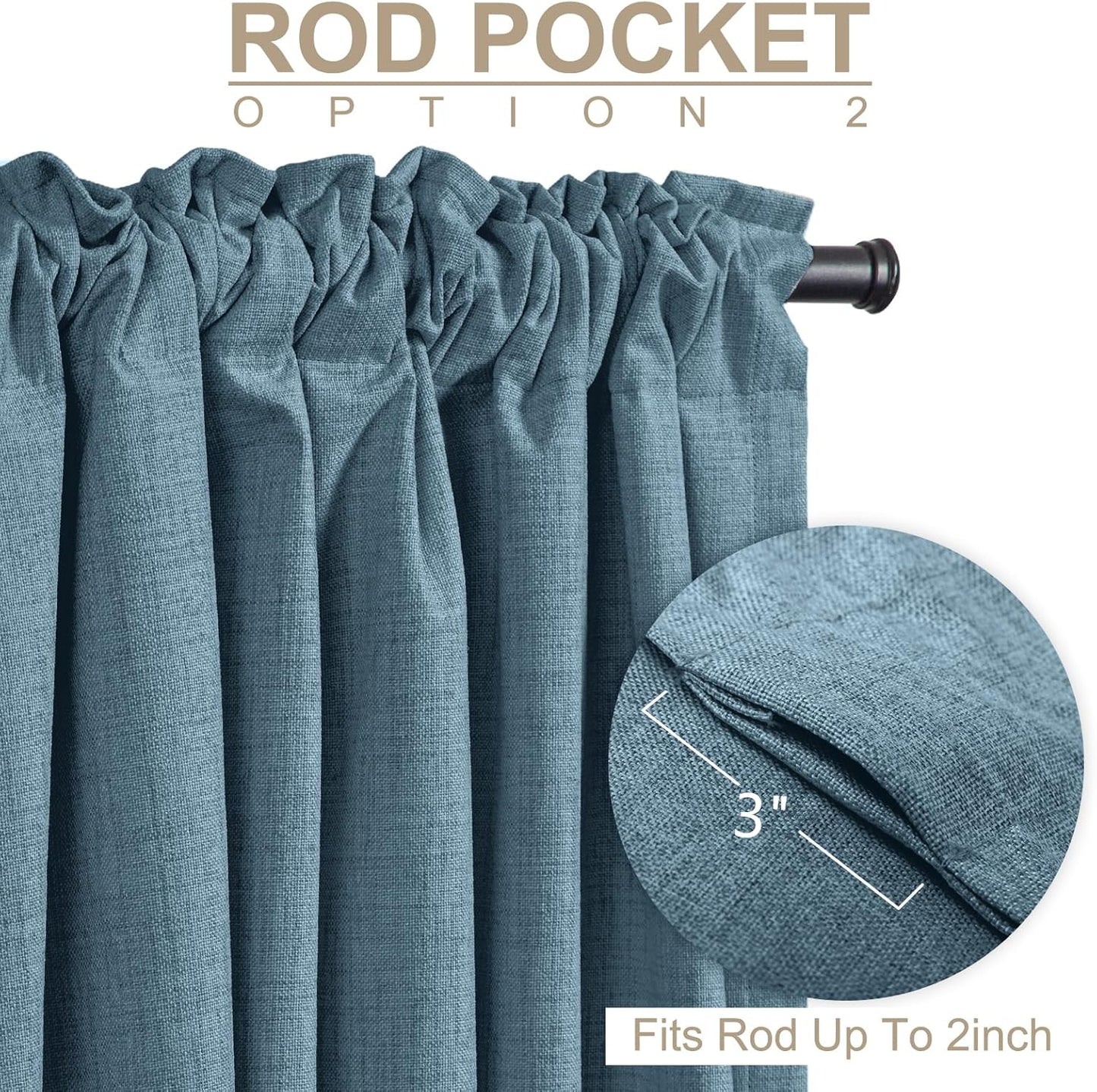 Skiennix 100% Blackout Linen Curtains - Thermal Insulated Drapes for Bedroom | 2 Panels Set, 50" W x 84" L, Stone Blue