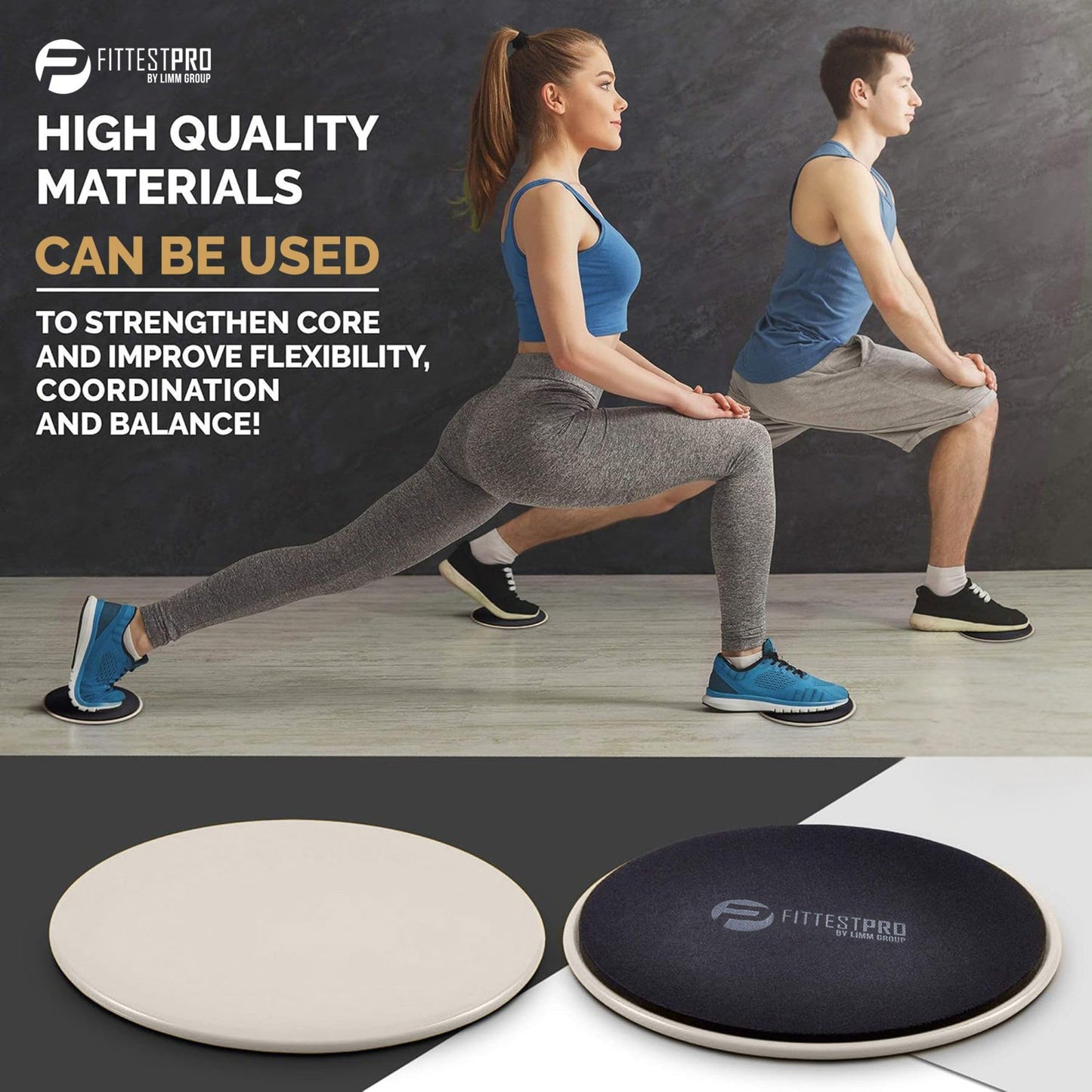 Limm Core Sliders Fitness - Exercise Sliders for Working Out, Stability, Ab, Legs & Full Body (Set of 2) - Bonus Carry Bag & Workout Ebook - Black Gym Gliding Disc Pads for Hardwood, Carpet & More