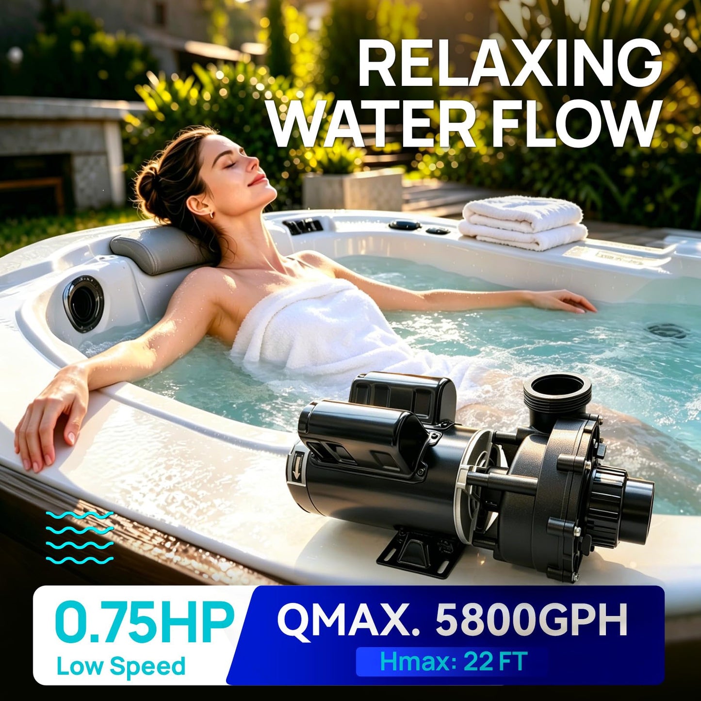 Aquastrong SPA Pump, Dual Speed Hot Tub Pump, Pure Copper Motor, Low Noise, Easy Installation with 1.5" & 2" Adapters, 90° Rotating Inlet & Outlet, Compatible with Hot Tubs & Spa Systems, Grey
