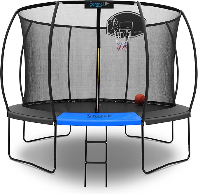 Serenelife 12FT 10FT 8FT Recreational Trampolines with Enclosure Net and Ladder and Anti-Rust Coating, ASTM Approved Trampoline Outdoor for Kids and Adults Outdoor Yard Trampolines