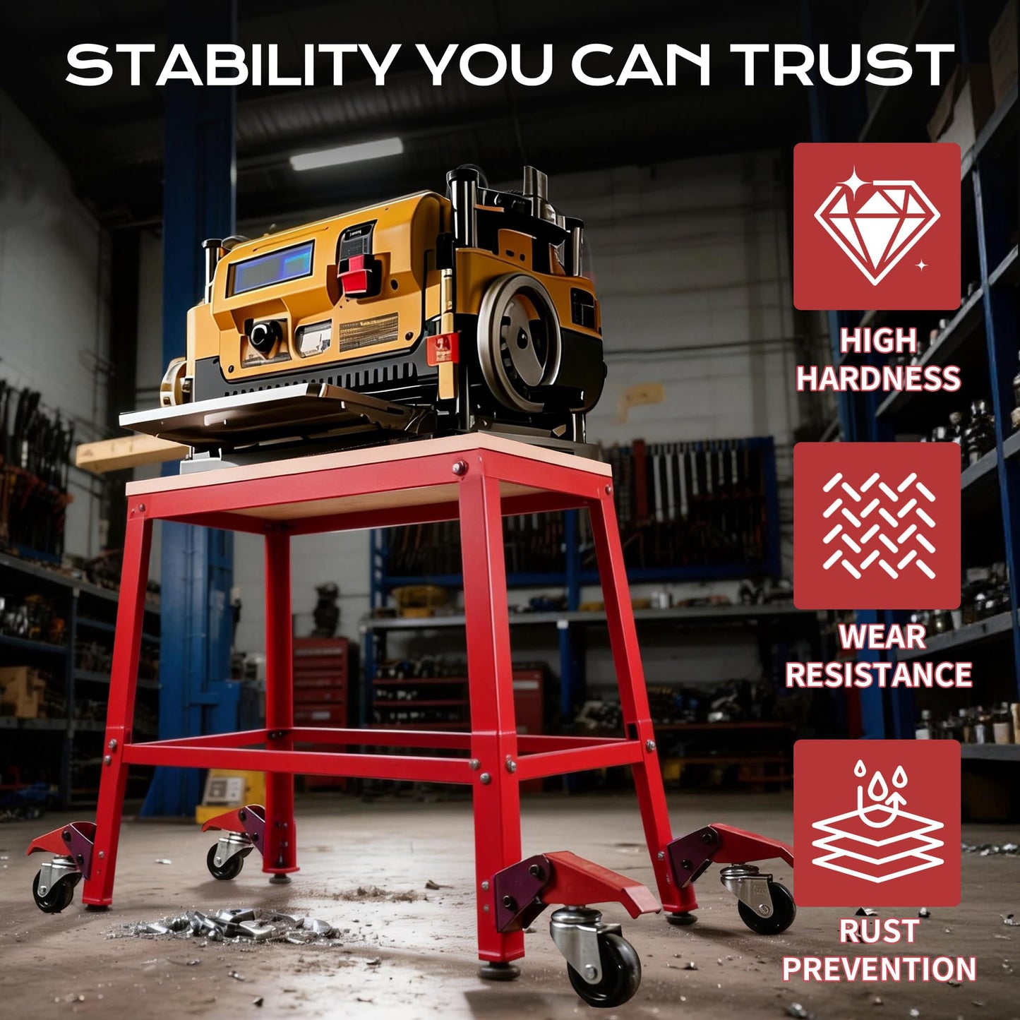 VIGO POWER 700 Lbs Heavy Duty Drill Press Stand with Wheels, 30" Height & 26"x14" MDF Top Universal Tool Stand, Expandable Mobile Work Bench Station for Planers, Table Saws, Grinders & Band Saws
