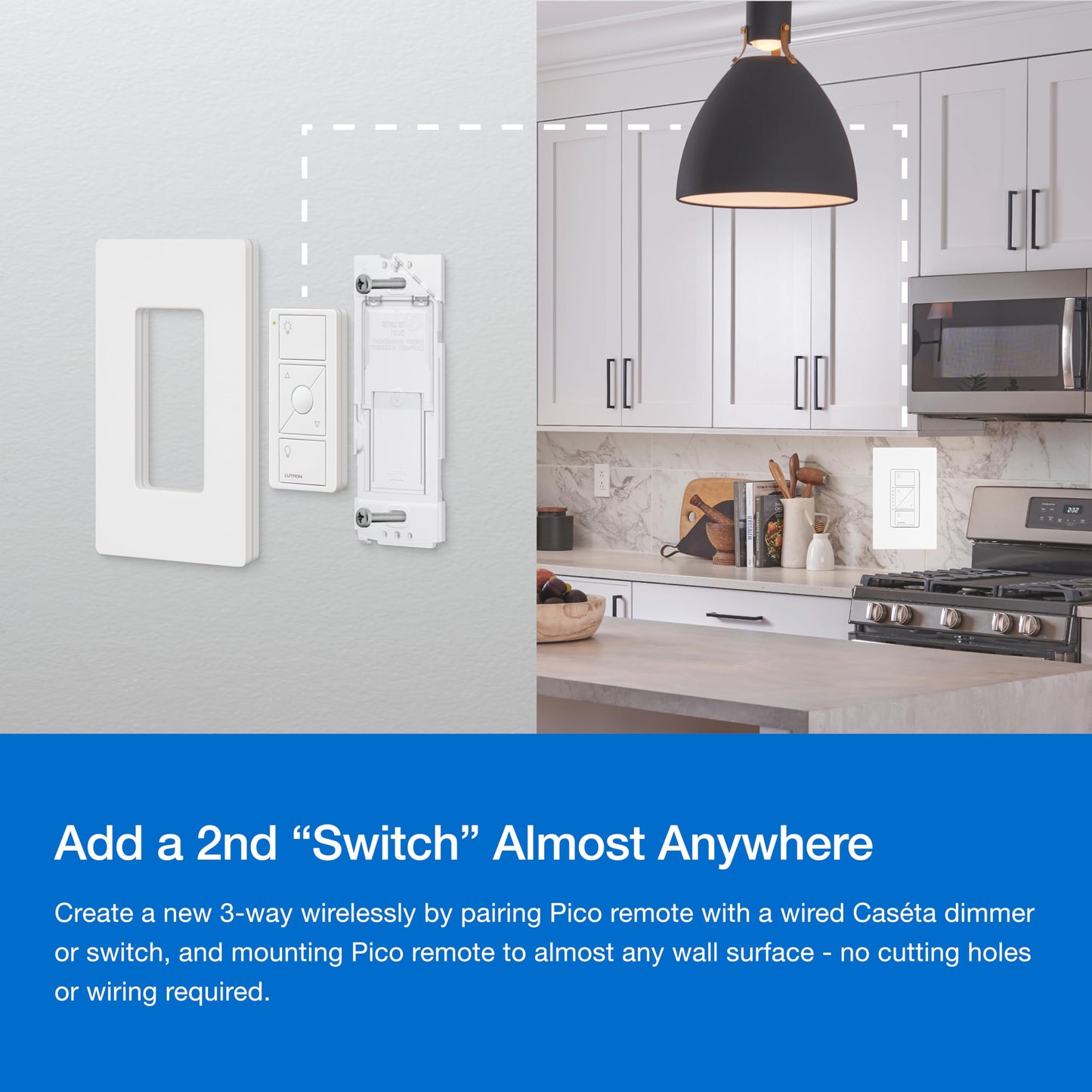Lutron Caseta Original Smart Dimmer Switch Starter Kit, with Pico Remote, Wall Plate, and Smart Hub, Works with Alexa, Apple Home, and Google Home, 3 Way, 150W, No Neutral Req, P-BDG-PKG1W
