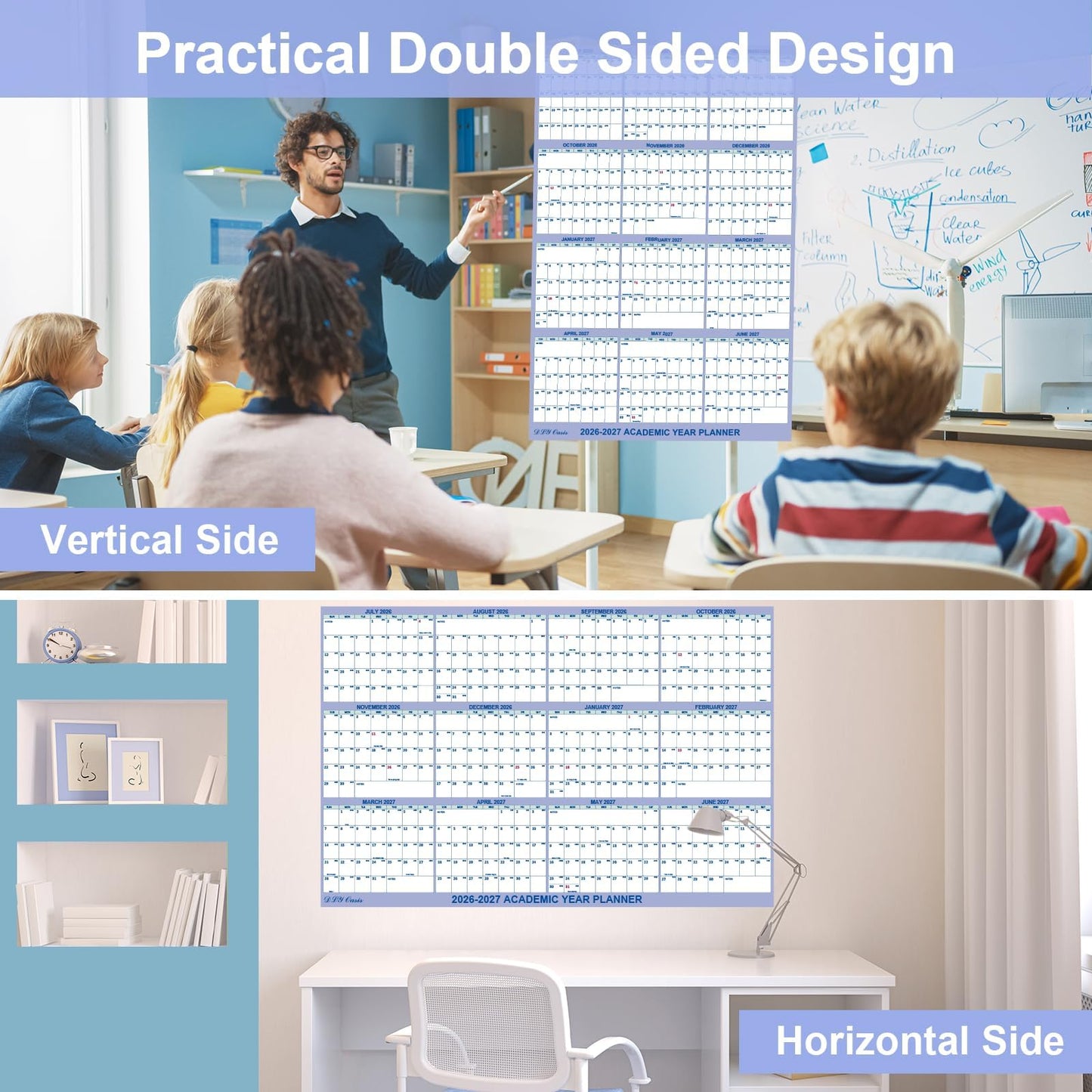 32" x 48" Academic Wall Calendar 2026-2027, July 2026 - June 2027 Folded Wet & Dry Erase, Large Wall Calendar 12 Month, Vertical/Horizontal Reversible, School Yearly Wall Planner with Julian Dates