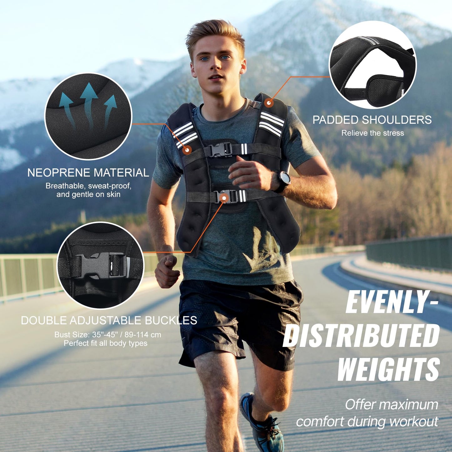 VEVOR Weighted Vest, 20 lbs Weight Vest with Reflective Stripe, Adjustable Buckle Body Weight Vest for Men Women, Workout Equipment for Strength Training, Running, Jogging, Fitness, and Weight Loss