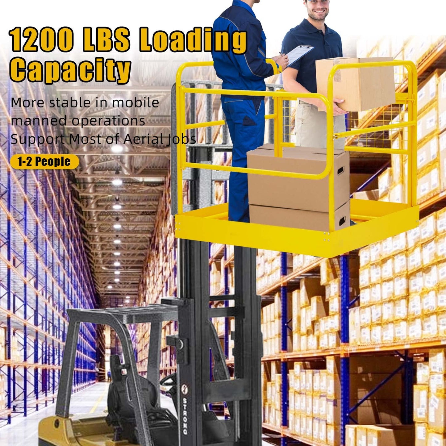 Forklift Safety Cage, Towallmark 36"x36" inch Heavy Duty Collapsible Forklift Work Platform,1200LBS Capacity with 4 Universal Wheels, for Most Aerial Jobs
