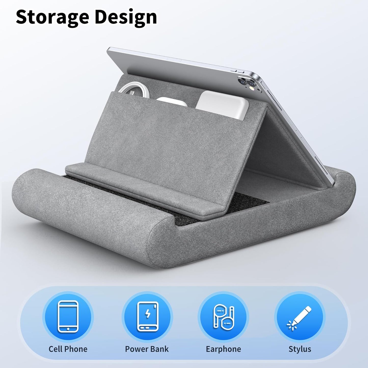 CreaDream 4-13" 11, 13, Tablet Pillow Stand, Foldable Tablet Holder for Lap, Bed and Desk, Soft Pillow Pad with Pocket
