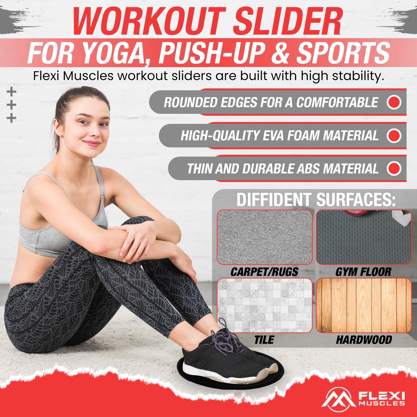 Flexi Muscles Core Sliders Dual Sided Sliding Discs for Use on All Floors. Our Core Sliders are ideal for Abs exercises, Yoga, Pilates and Home Workouts.