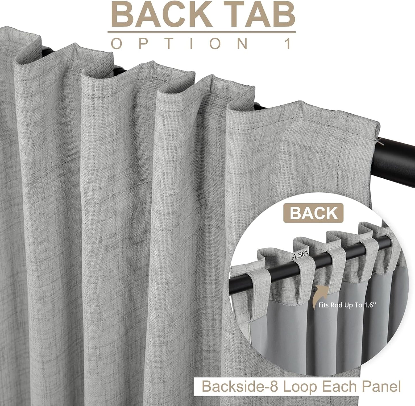 Skiennix 100% Blackout Linen Curtains - Thermal Insulated Drapes for Bedroom | 2 Panels Set, 50" W x 84" L, Ash Grey