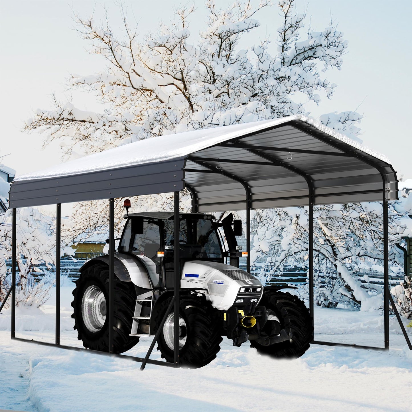 10x15 Carport Heavy Duty, Metal Carport with Galvanized Steel Roof, Metal Car Garage Multi-Use Shelter Outdoor Portable for Car, Boat, Pickup and Tractor