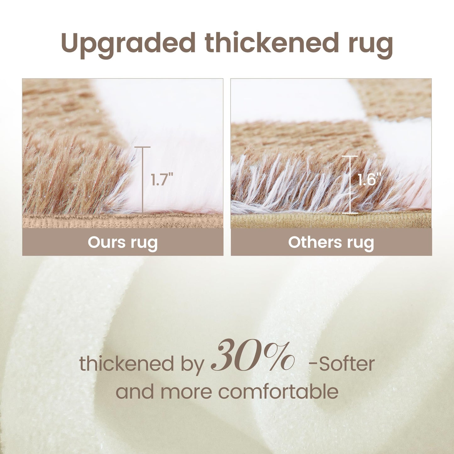 Super Soft Rug for Bedroom, 8x10 Ft Beige and White Area Rug Classic Checkered Shaggy Anti-Skid High Pile Soft Fluffy Rug Fuzzy Carpet for Living Room Bedroom Kids Room Nursery, Dorm Home Decor