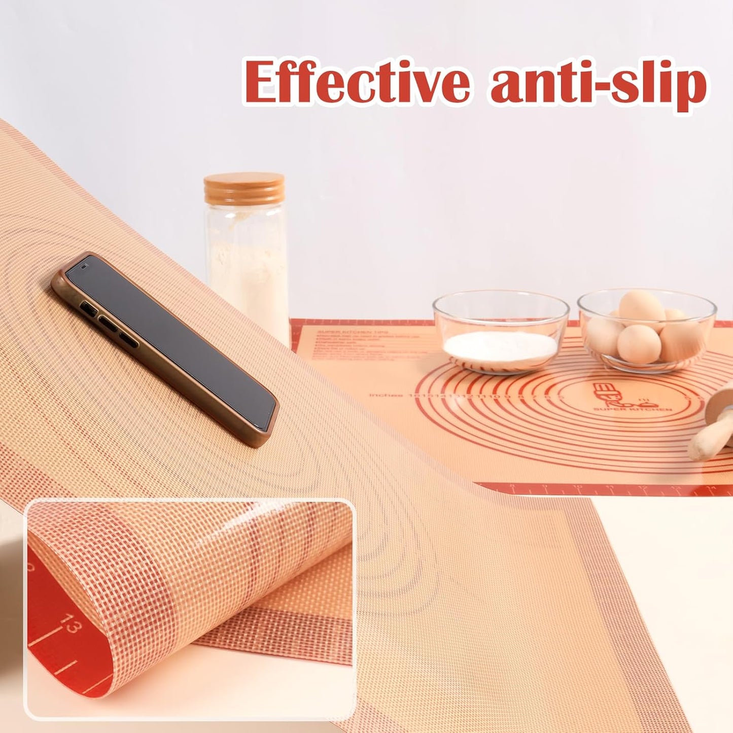 Skiennix Non-Slip Silicone Pastry Mat - Extra Large 36'' x 24'' for Baking & Dough Rolling | Red (Pack of 2)