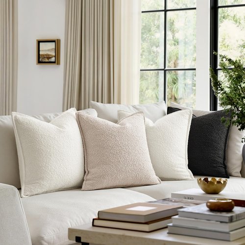 MIULEE Decorative Textured Boucle Throw Pillow Covers - Pack of 2 | 22x22 Inch White Boho Farmhouse Accents for Sofa & Bedroom Decor