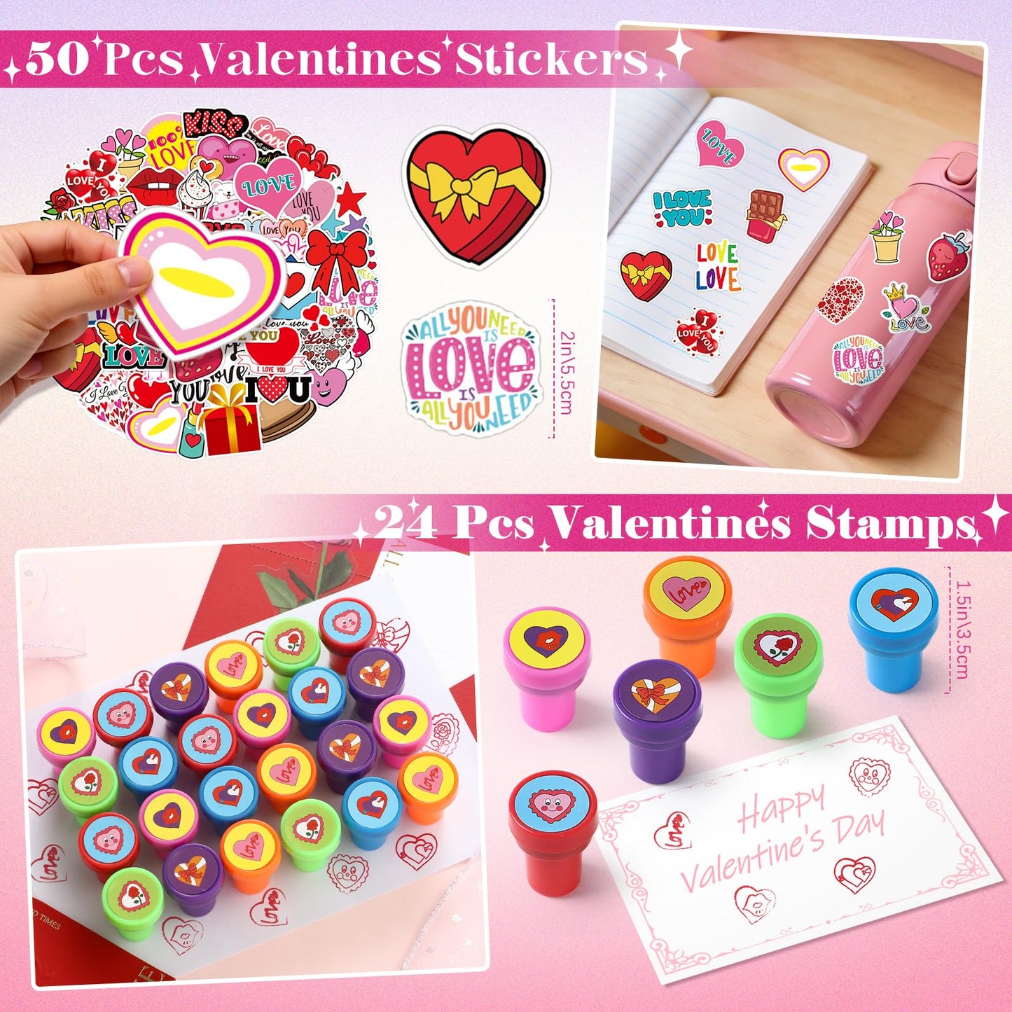 SNLN Valentines Party Favors Valentines Day Gifts for Kids Classroom, 24 Pack Invisible Ink Pen Notebook Stamp Sticker Boys Girls School Classroom Exchange Gifts Birthday Goodie Bags Stuffers - Pet