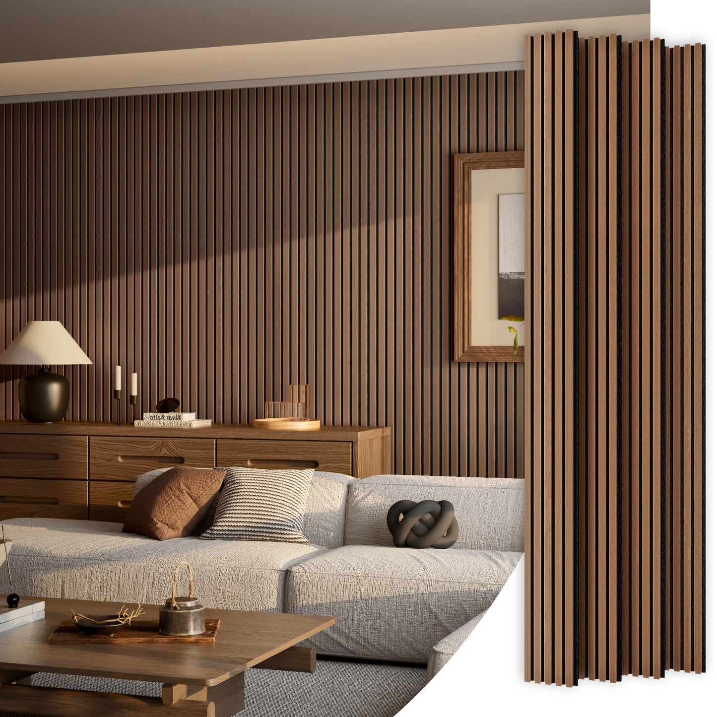 Wood Slat Acoustic Panels, 4 Pack 94" x 8"(21ft²) Wood Wall Panels, Soundproof Wood Slat Panel, 3D Fluted Sound Absorbing Paneling for Wall Decor, Living Room, Bedroom, Walnut