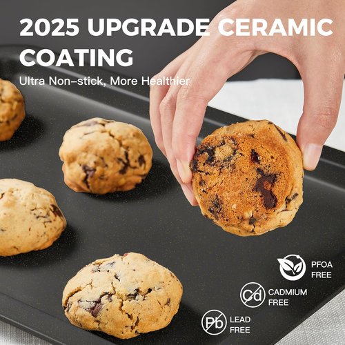 HONGBAKE Ceramic Baking Sheet Pan Set - Premium Cookie Sheets with Wider Grips | 3 Pack in Dark Grey