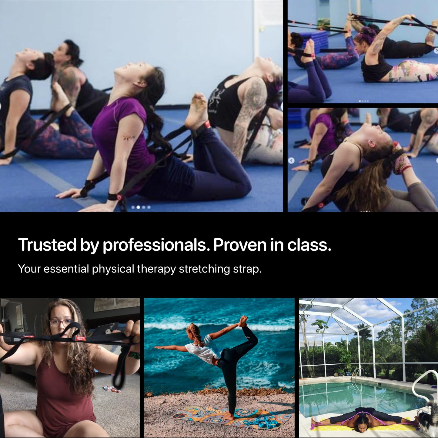 Stretching straps yoga strap for physical therapy | Exercise Stretch Bands for Seniors | Yoga Equipment | PT Stretching Strap for Recovery | Foot Stretch Out Straps for Flexibility | Purple