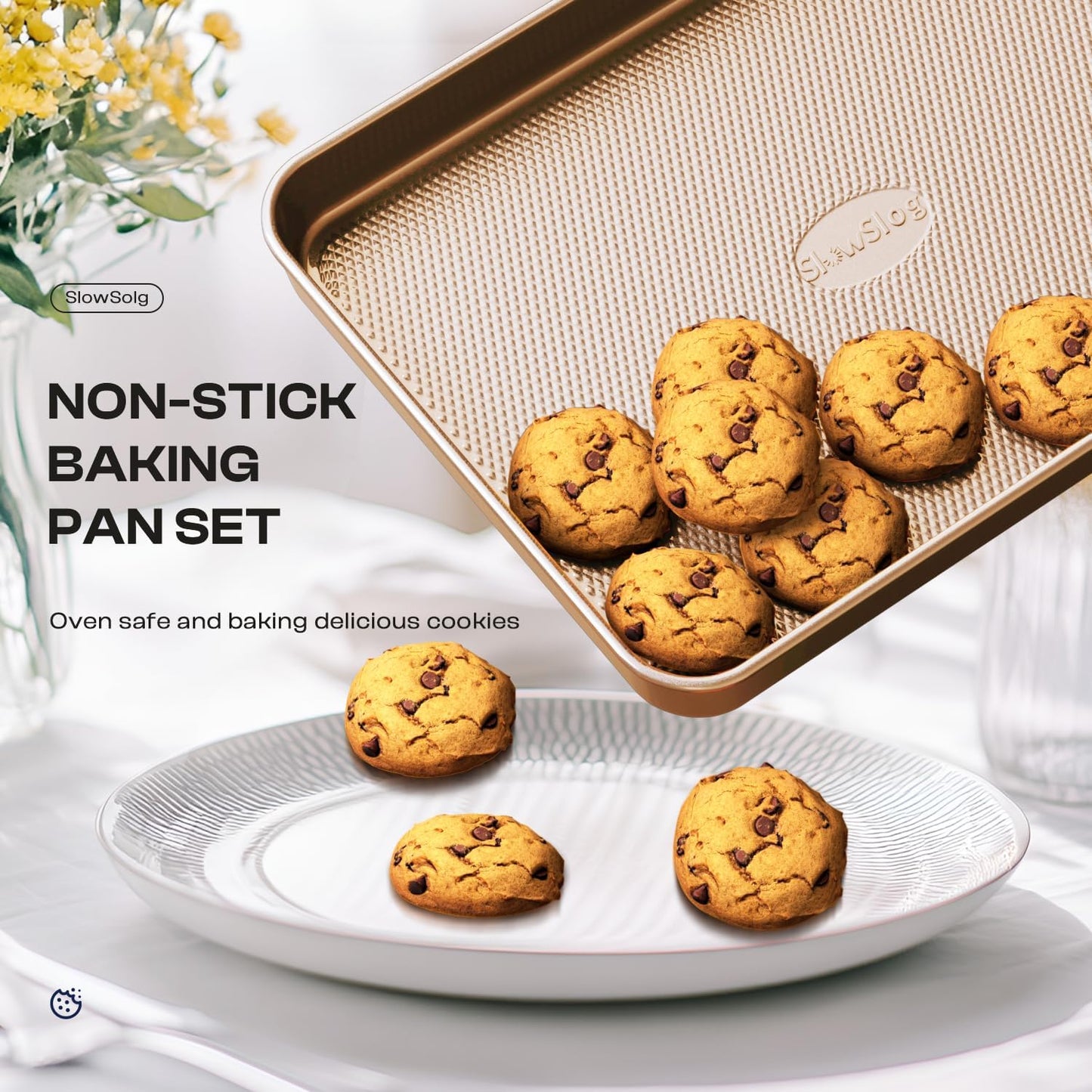 Skiennix 8-Piece Baking Pans Set - Nonstick Bakeware with Ceramic Coated Gold Finish