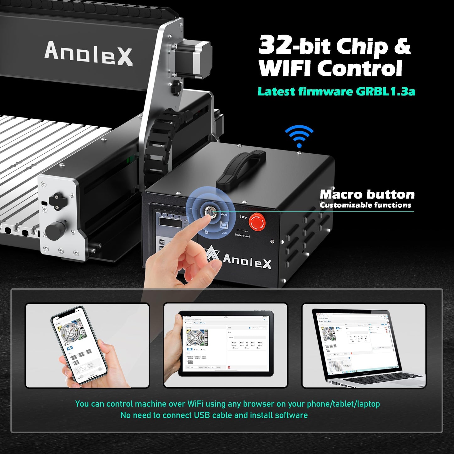 AnoleX CNC Router Machine RX6040 with 1.5KW Air Cooled Spindle, All-Metal XYZ Axis Dual Steel Linear Guides & 1204 Ball Screws for Metal Aluminum Brass Wood Acrylic PCB