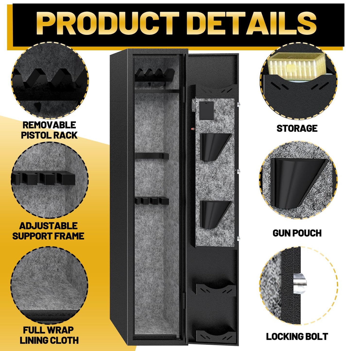 Kaer Gun Safe,Rifle Safe,4-5 Biometric Long Gun Safes for Rifles and Pistols,Gun Cabinet for Rifles and Shotguns with Fingerprint/Digital Keypad/Removable Shelf for Home,Garage,Office
