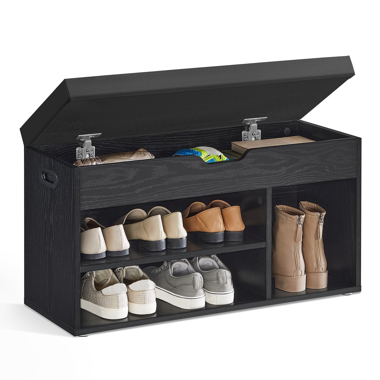 VASAGLE CUSTOS Collection - Storage Bench with Cushion, Shoe Bench, Padded Seat, Hidden Storage, Entryway, Hold up to 300 lb, 11.8 x 31.5 x 17.3 Inches, Ebony Black and Ink Black ULHS030B03