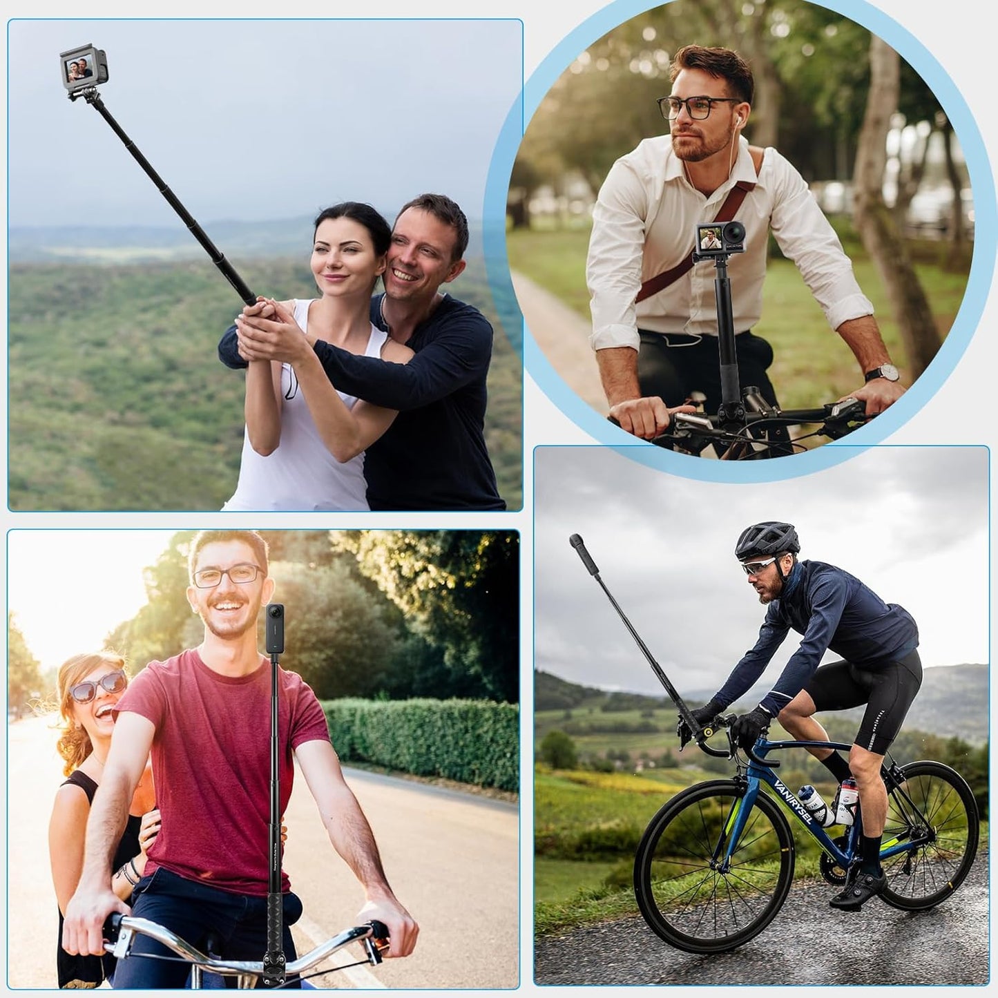 TzezFoz 12/11/10/9/8 /Insta360 X5 X4 X3 Motorcycle Bicycle Selfie Stick, Camera Handlebar Mount for Third Person View